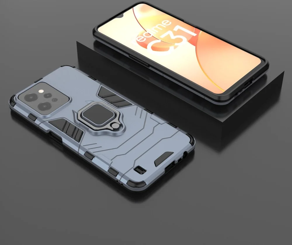 Realme C31 Hoesje met Magnetische Kickstand Ring Blauw afbeelding 5