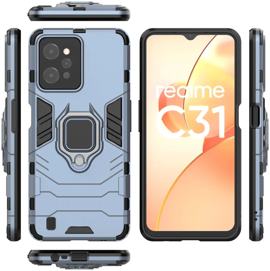 Realme C31 Hoesje met Magnetische Kickstand Ring Blauw afbeelding 7
