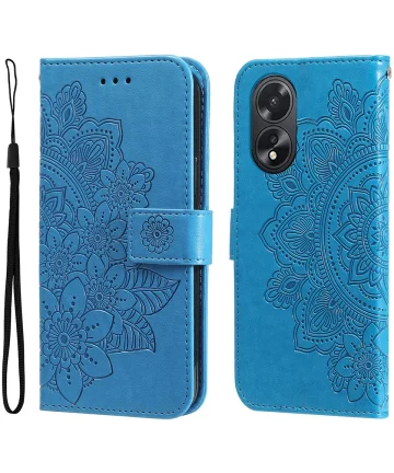 Oppo A38 Hoesje Mandala Bloemen Wallet Book Case Kunstleer Blauw Hoesjes
