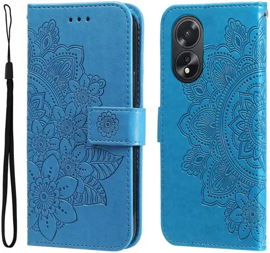Oppo A18 / A38 Hoesje Mandala Bloemen Wallet Book Case Kunstleer Blauw afbeelding 1