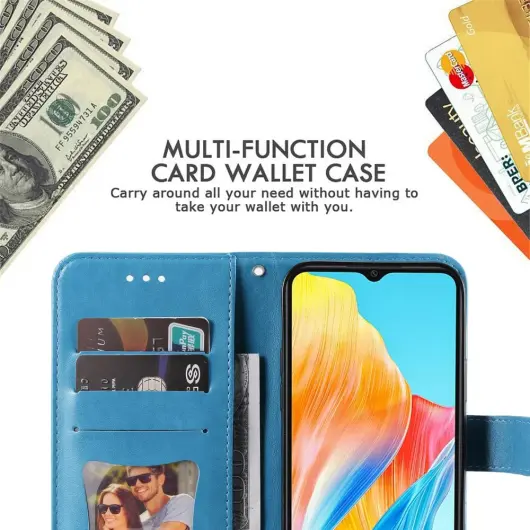 Oppo A18 / A38 Hoesje Mandala Bloemen Wallet Book Case Kunstleer Blauw afbeelding 3