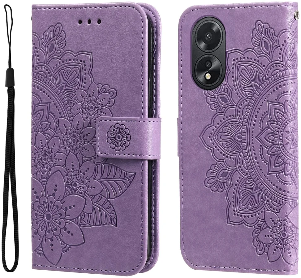 Oppo A18 / A38 Hoesje Mandala Bloemen Wallet Book Case Kunstleer Paars afbeelding 1