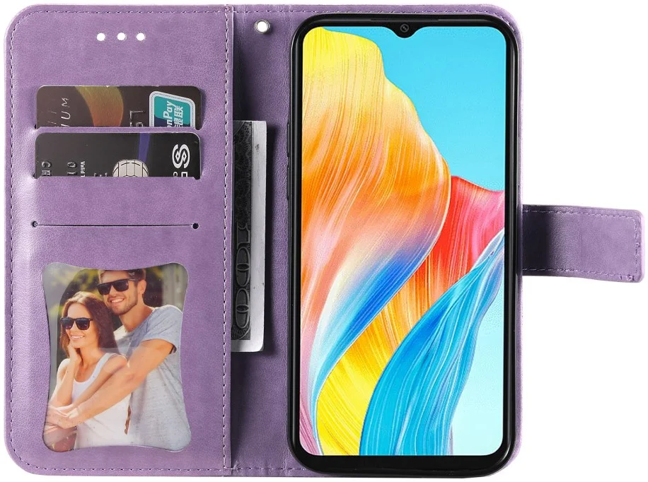 Oppo A18 / A38 Hoesje Mandala Bloemen Wallet Book Case Kunstleer Paars afbeelding 2