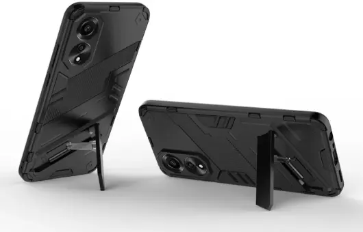 Oppo A78 4G Hoesje Shockproof Kickstand Back Cover Zwart afbeelding 2