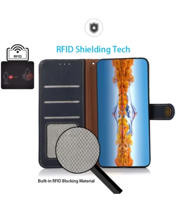 KHAZNEH Samsung S24 Ultra Hoesje RFID Book Case Leer Blauw Hoesjes