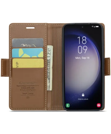 CaseMe 023 Samsung Galaxy S24 Hoesje RFID Book Case Bruin Hoesjes