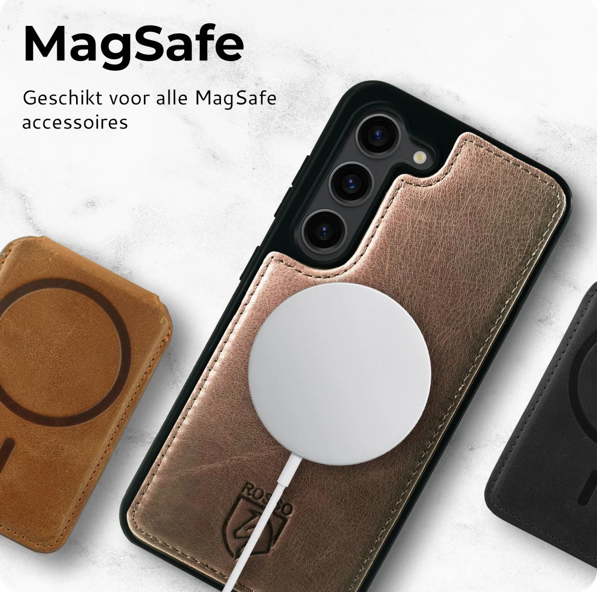 Rosso Elite Samsung S22 Hoesje MagSafe Book Case Echt Leer Bruin afbeelding 5