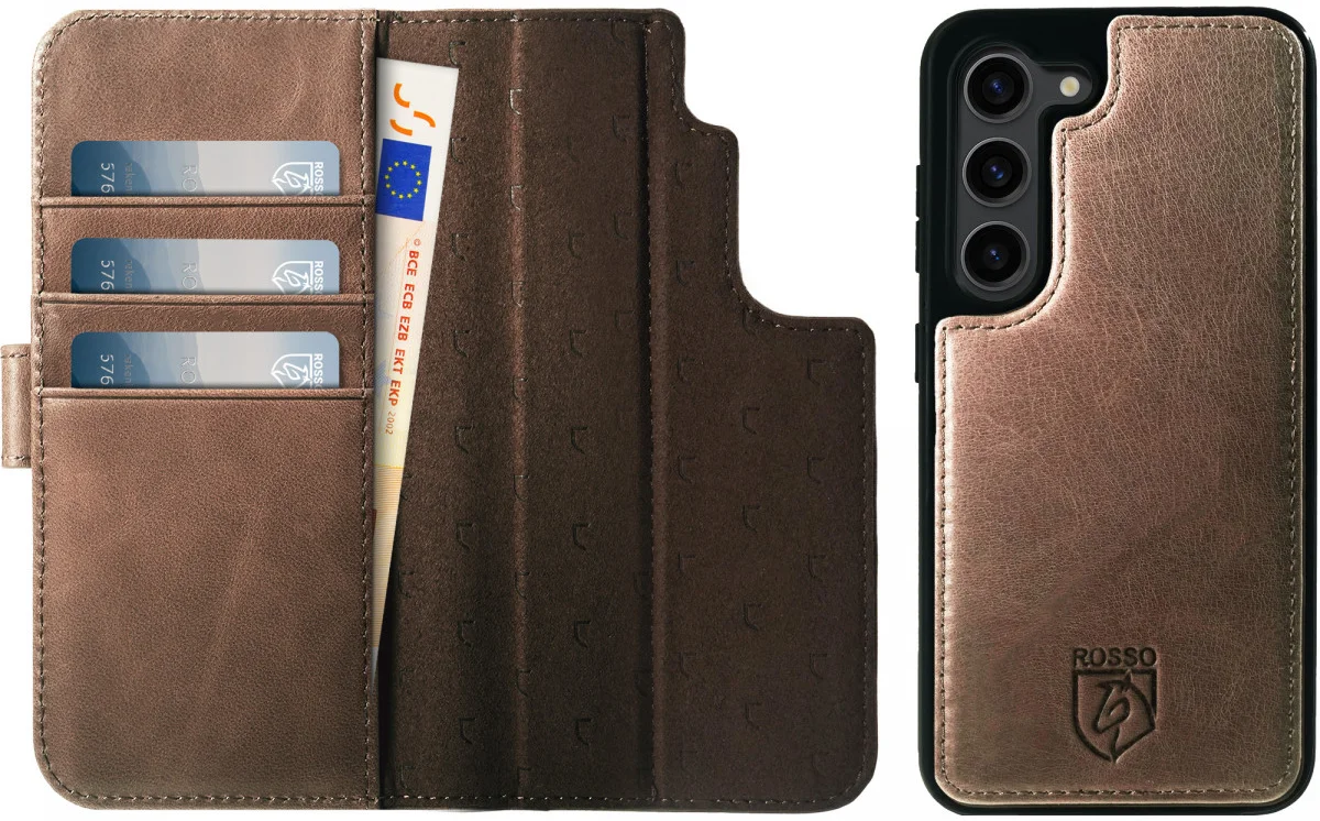 Rosso Elite Samsung S22 Hoesje MagSafe Book Case Echt Leer Bruin afbeelding 11