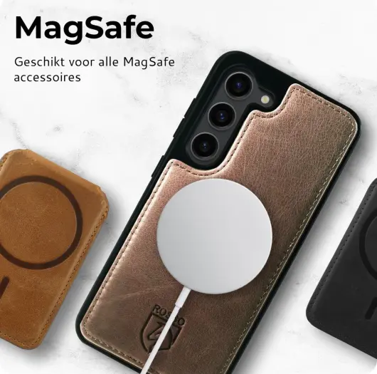 Rosso Elite Samsung S22 Hoesje MagSafe Book Case Echt Leer Bruin afbeelding 5