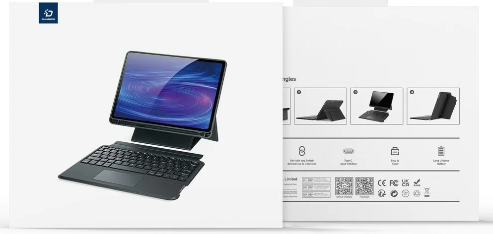Dux Ducis Samsung Galaxy Tab A9 Plus Hoes Bluetooth Toetsenbord Zwart afbeelding 12