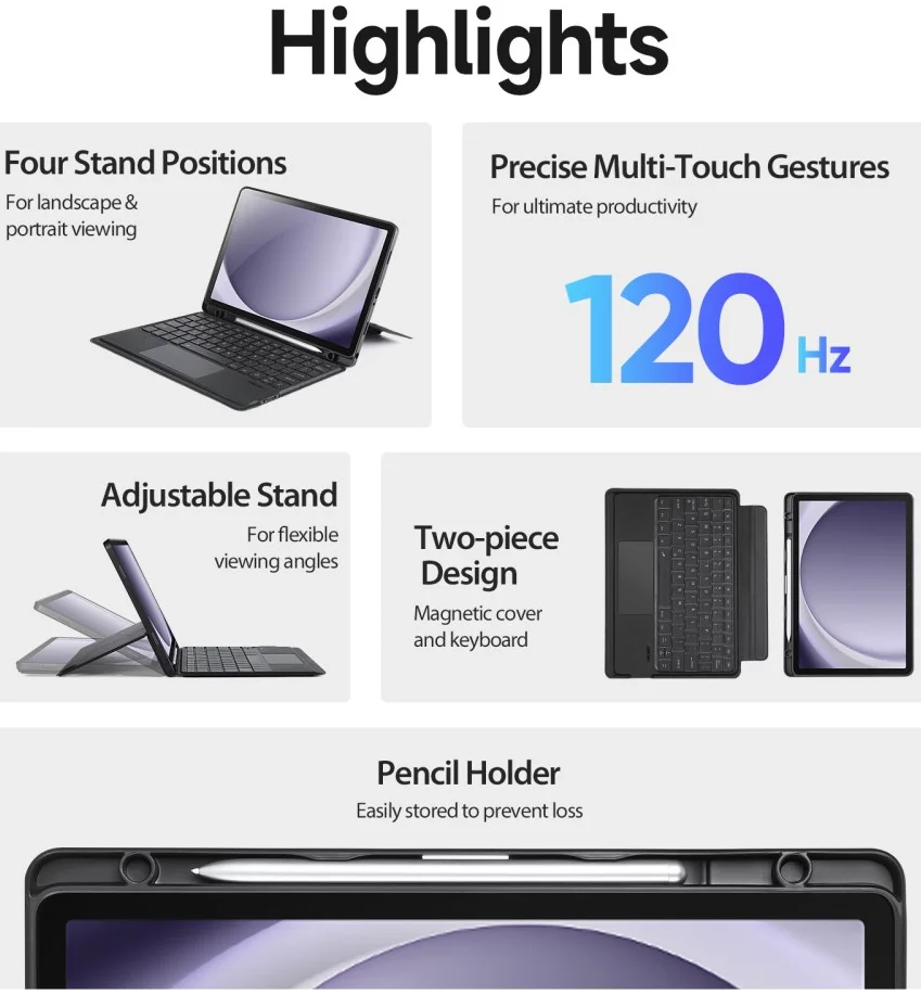 Dux Ducis Samsung Galaxy Tab A9 Plus Hoes Bluetooth Toetsenbord Zwart afbeelding 4