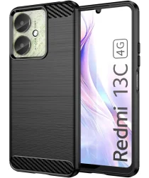 Xiaomi Redmi 13C / Poco C65 Hoesje Geborsteld Flexibele Backcover Zwart