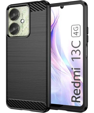 Xiaomi Redmi 13C / Poco C65 Hoesje Geborsteld Flexibele Backcover Zwart Hoesjes