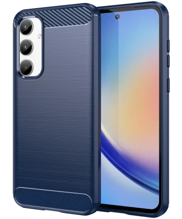 Samsung Galaxy A35 Hoesje Geborsteld TPU Flexibele Back Cover Blauw Hoesjes
