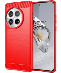 OnePlus 12 Hoesje Geborsteld TPU Flexibele Back Cover Rood