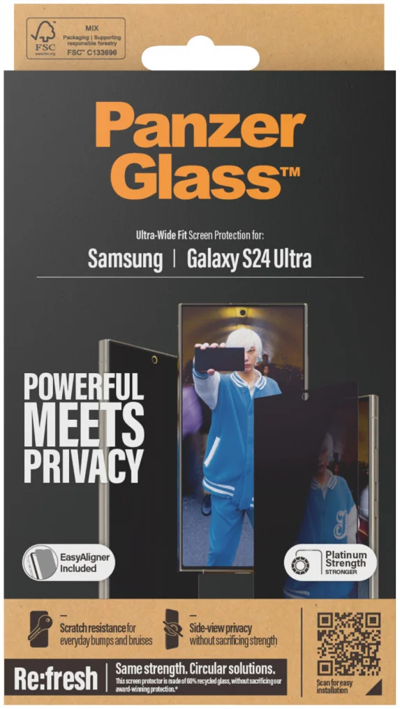 PanzerGlass ﻿Protection d'écran Privacy Ultra-Wide Fit Anti-bactérienne  avec applicateur pour Samsung Galaxy S24 Plus