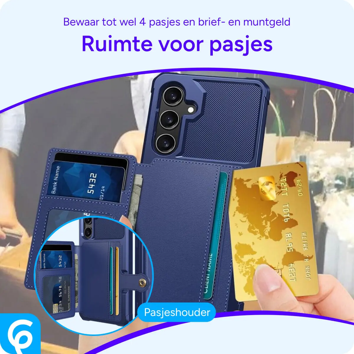 Samsung Galaxy A55 3 in 1 Back Cover Portemonnee Hoesje Donkerblauw afbeelding 2