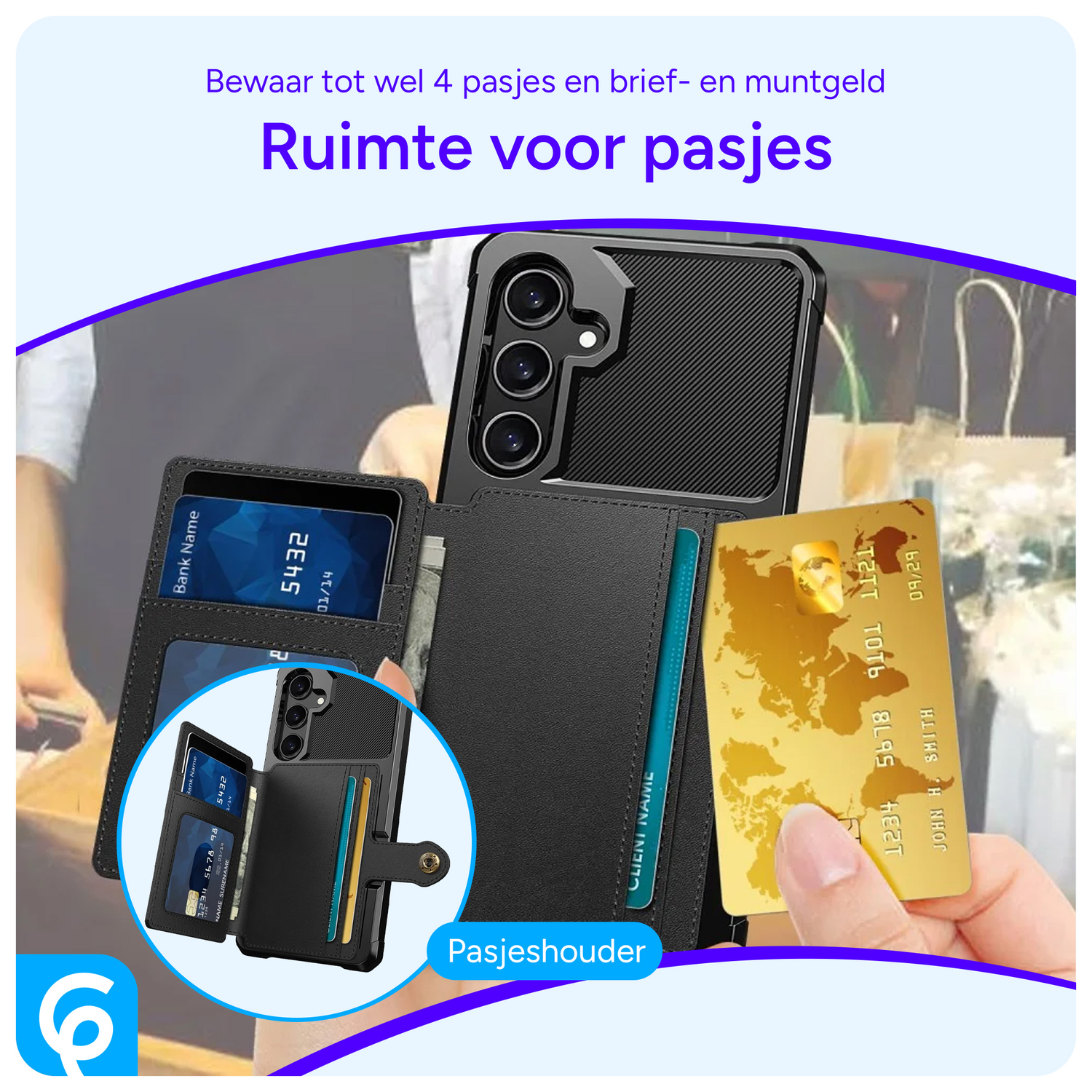 Samsung Galaxy A55 3 in 1 Back Cover Portemonnee Hoesje Zwart afbeelding 2
