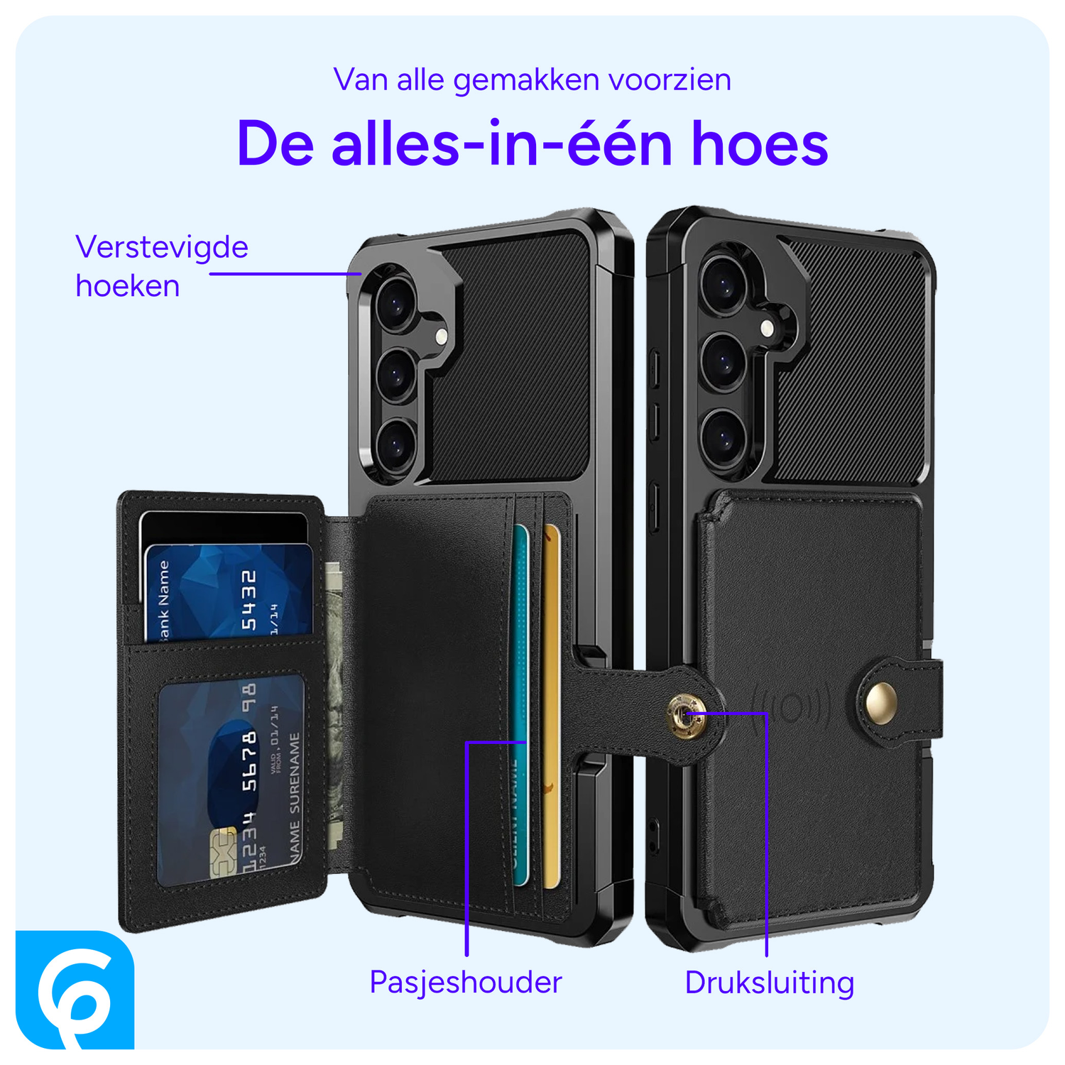 Samsung Galaxy A55 3 in 1 Back Cover Portemonnee Hoesje Zwart afbeelding 3