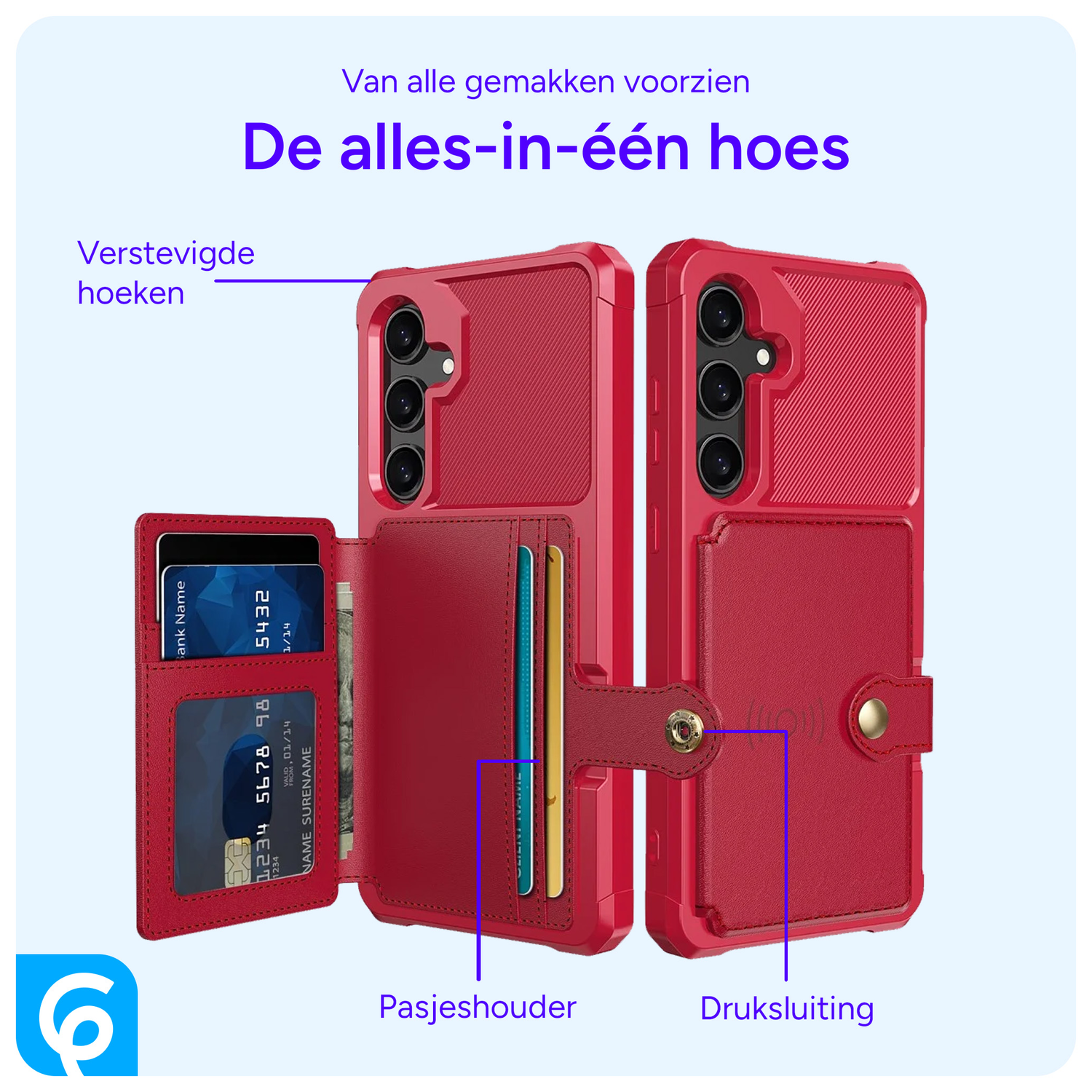 Samsung Galaxy A55 3 in 1 Back Cover Portemonnee Hoesje Rood afbeelding 3