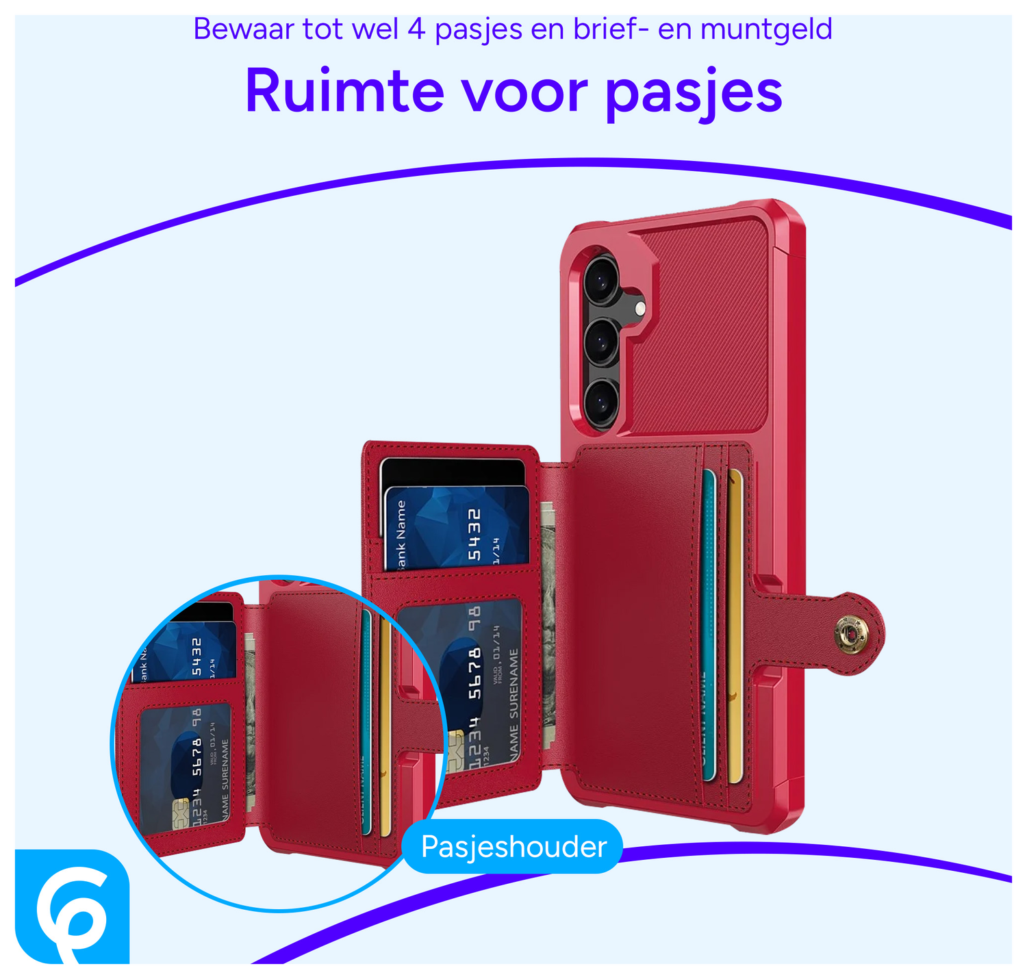 Samsung Galaxy A55 3 in 1 Back Cover Portemonnee Hoesje Rood afbeelding 4