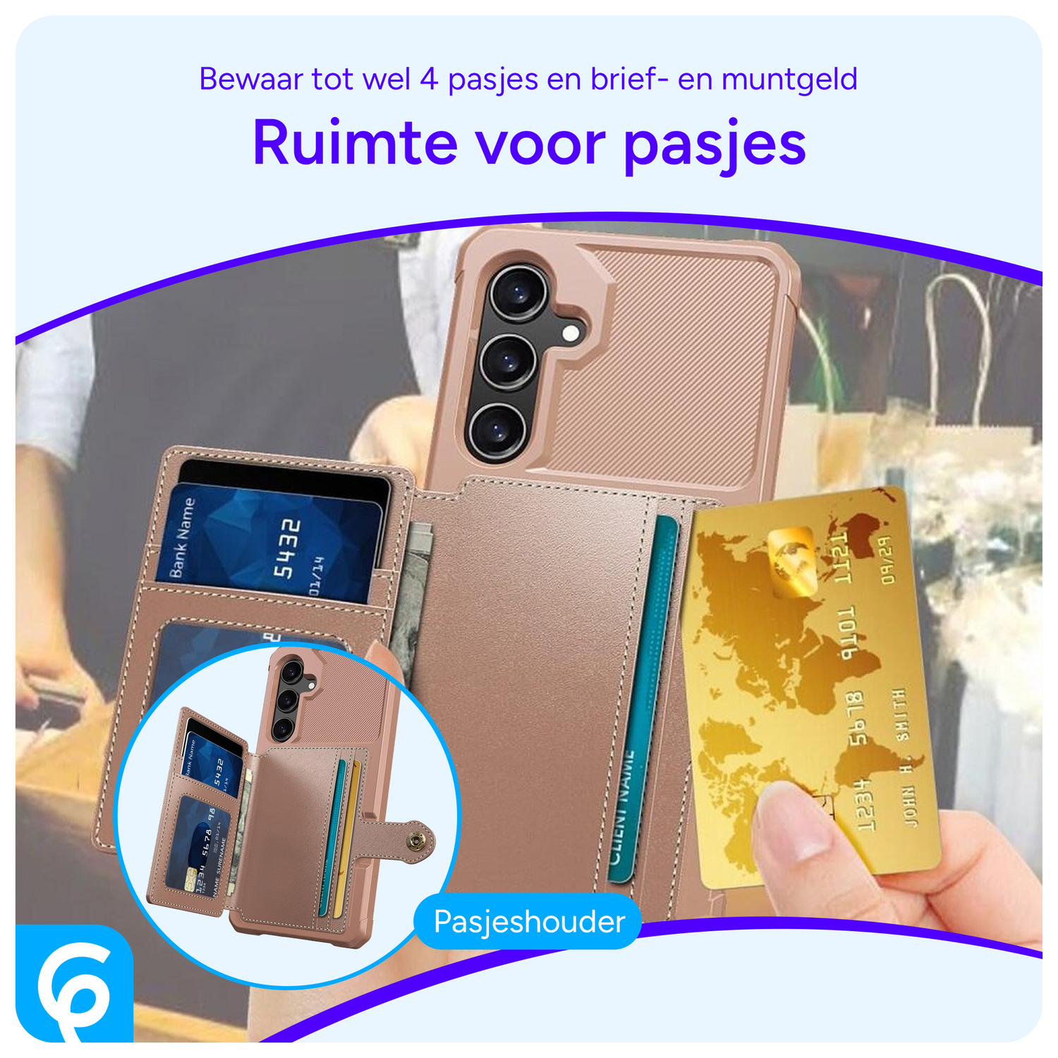 Samsung Galaxy A55 3 in 1 Back Cover Portemonnee Hoesje Roze afbeelding 2