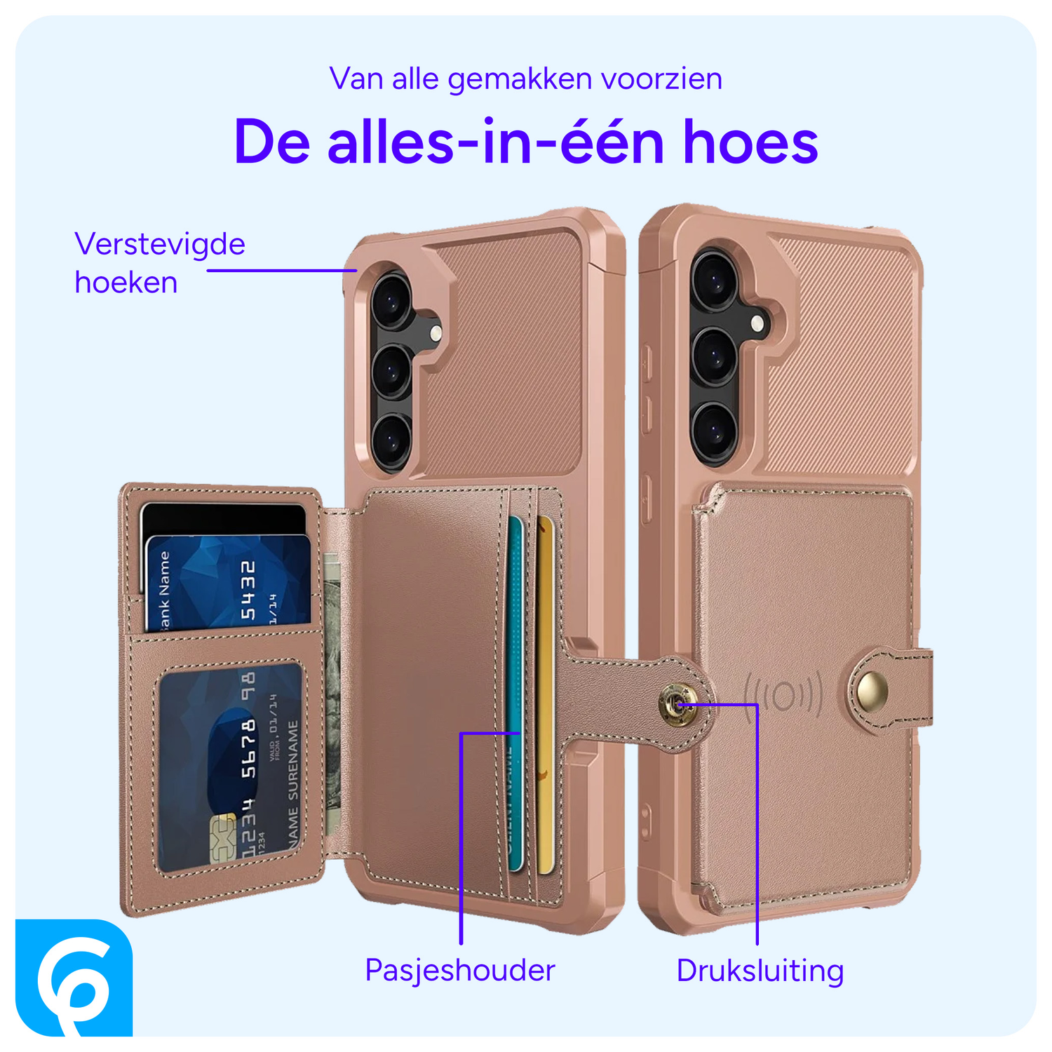 Samsung Galaxy A55 3 in 1 Back Cover Portemonnee Hoesje Roze afbeelding 3