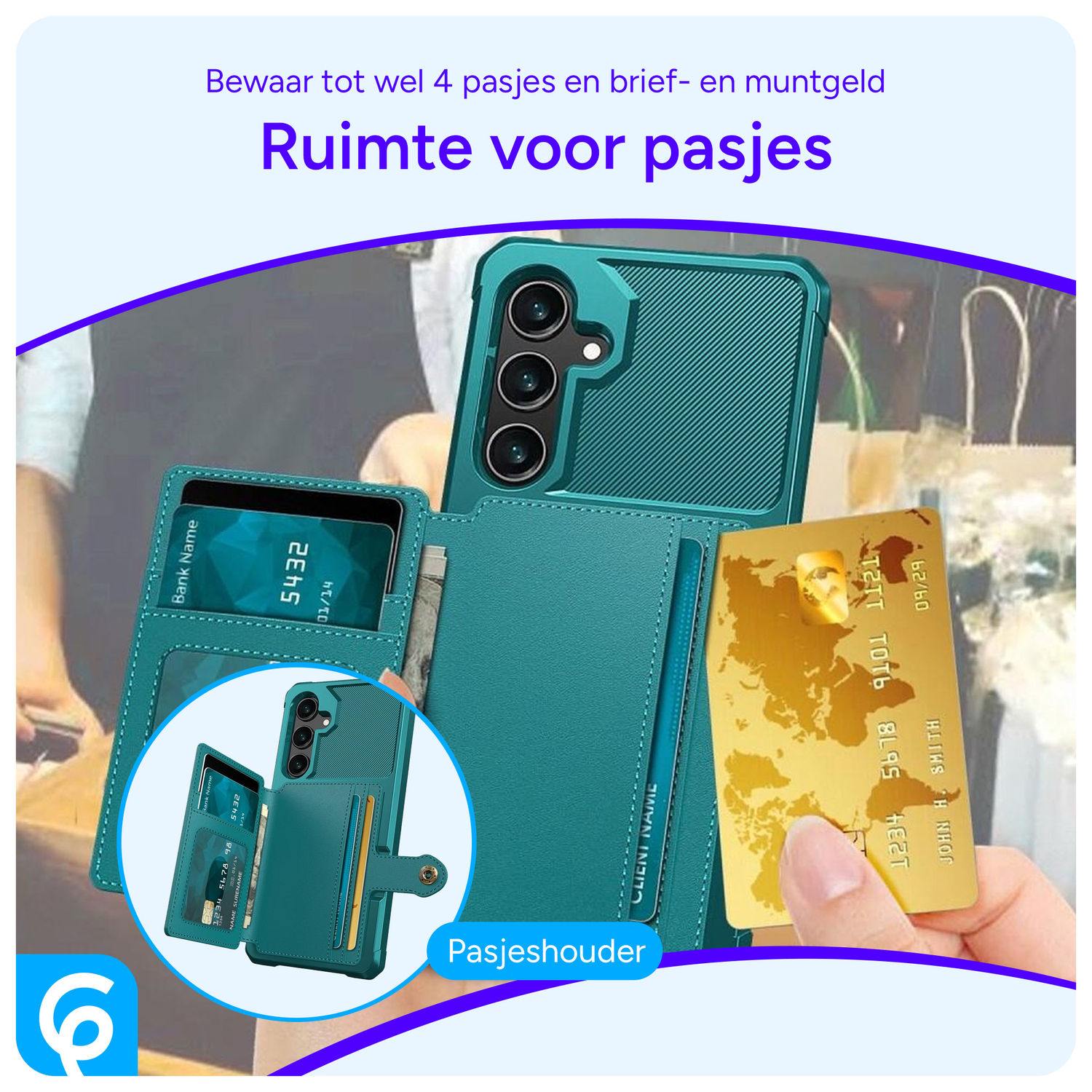 Samsung Galaxy A55 3 in 1 Back Cover Portemonnee Hoesje Groen Blauw afbeelding 2