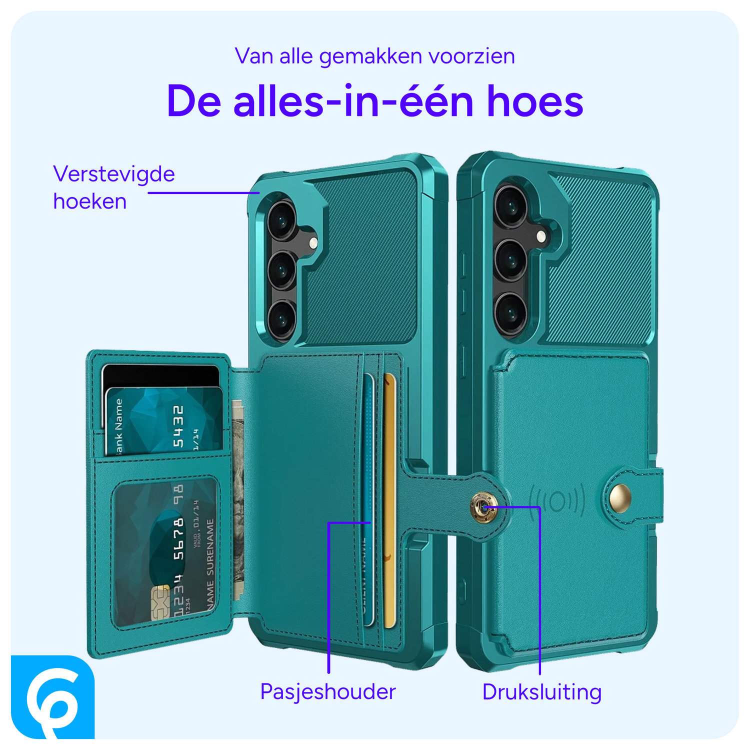 Samsung Galaxy A55 3 in 1 Back Cover Portemonnee Hoesje Groen Blauw afbeelding 5