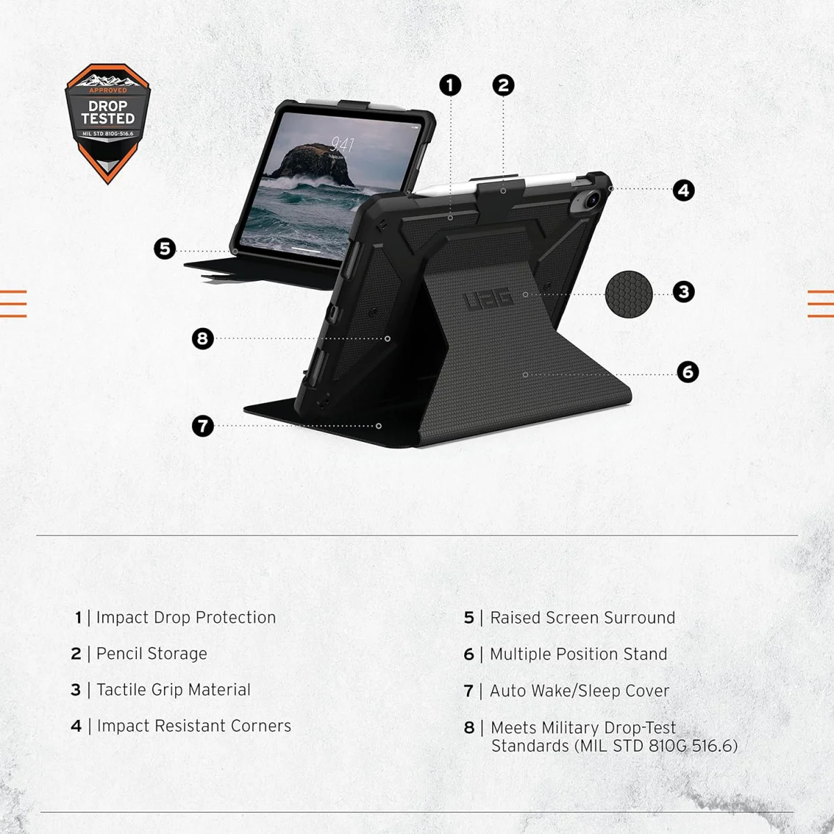 Urban Armor Gear Metropolis iPad 11 (2025) / 10.9 (2022) Hoes Book Case Zwart afbeelding 3
