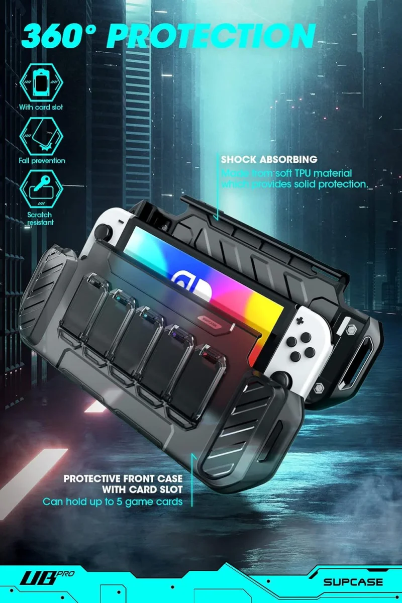 SUPCASE UB Pro Nintendo Switch OLED Hoesje Full Protect met Grip Zwart afbeelding 4