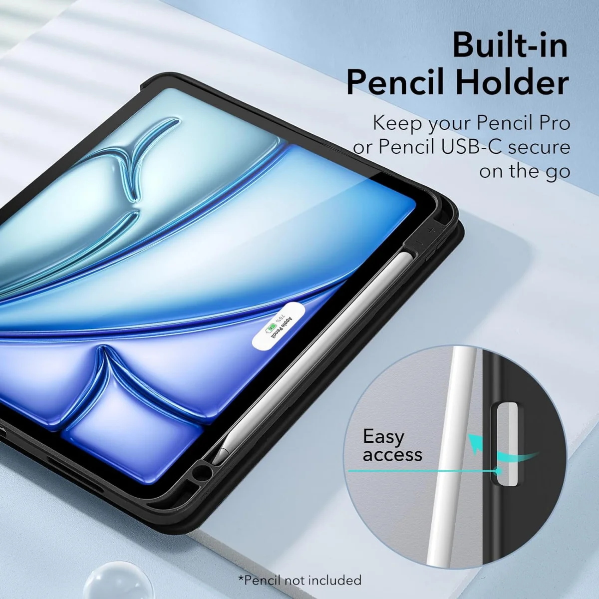 ESR Rebound Pencil Book Case iPad Air 11 (24/25)/Air 10.9 (22/20) Hoes Zwart afbeelding 6