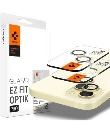 Spigen Optik Apple iPhone 15 / 15 Plus Camera Protector Geel 2-Pack Screen Protectors