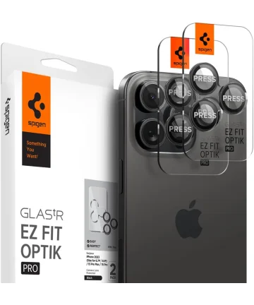 Spigen Optik iPhone 15 Pro/15 Pro Max Camera Protector Zwart 2-Pack Screen Protectors