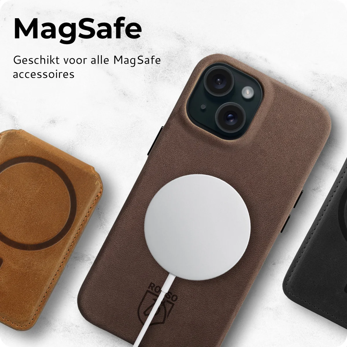Rosso Elite iPhone 15 Hoesje Leer Back Cover MagSafe Bruin afbeelding 6