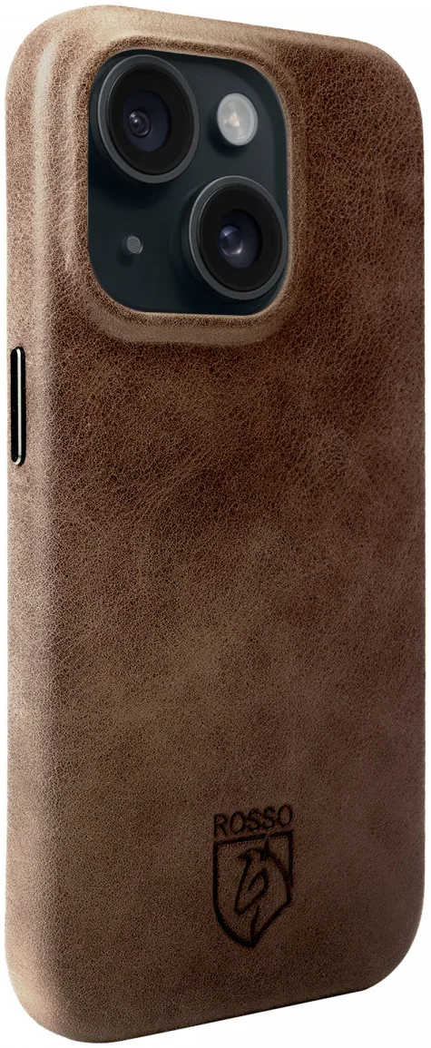 Rosso Elite iPhone 15 Hoesje Leer Back Cover MagSafe Bruin afbeelding 2