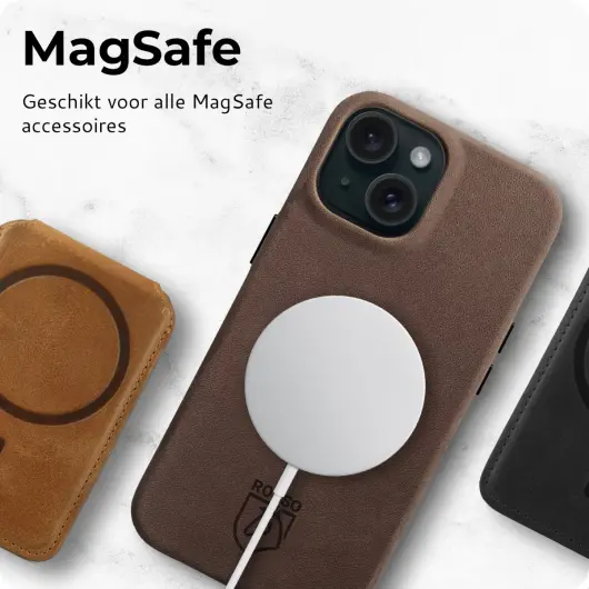 Rosso Elite iPhone 15 Hoesje Leer Back Cover MagSafe Bruin afbeelding 6