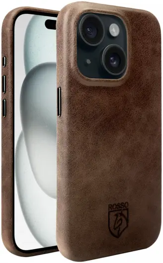 Rosso Elite iPhone 15 Hoesje Leer Back Cover MagSafe Bruin afbeelding 1