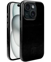 Rosso Elite iPhone 15 Hoesje Leer Back Cover MagSafe Zwart
