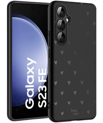 HappyCase Samsung Galaxy S23 FE Hoesje Flexibel TPU Hartjes Zwart Print Hoesjes