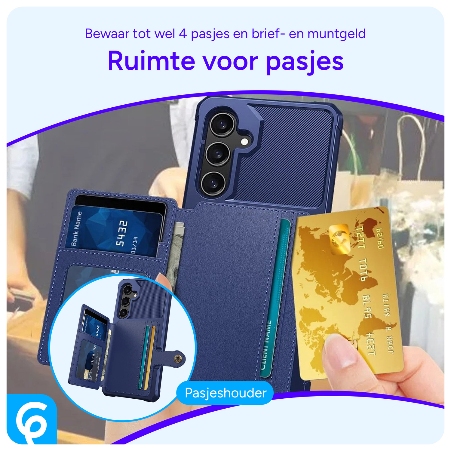 Samsung Galaxy S24 3 in 1 Back Cover Portemonnee Hoesje Blauw afbeelding 2