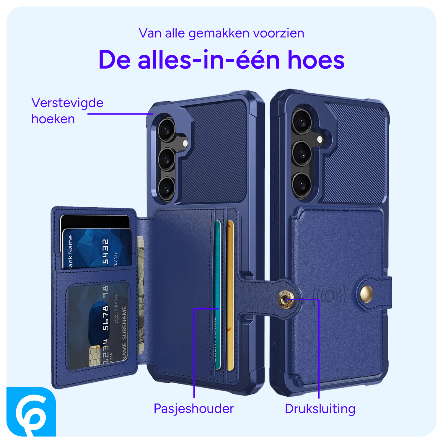 Samsung Galaxy S24 3 in 1 Back Cover Portemonnee Hoesje Blauw afbeelding 5