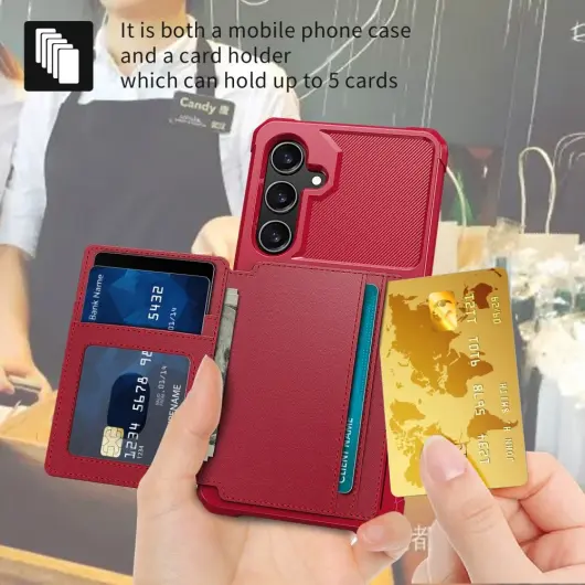 Samsung Galaxy S24 Plus 3 in 1 Back Cover Portemonnee Hoesje Rood afbeelding 3