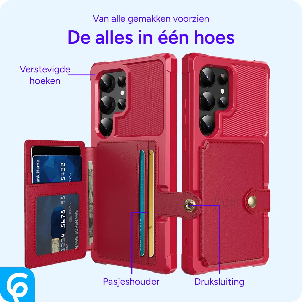 Samsung Galaxy S24 Ultra 3 in 1 Back Cover Portemonnee Hoesje Rood afbeelding 4