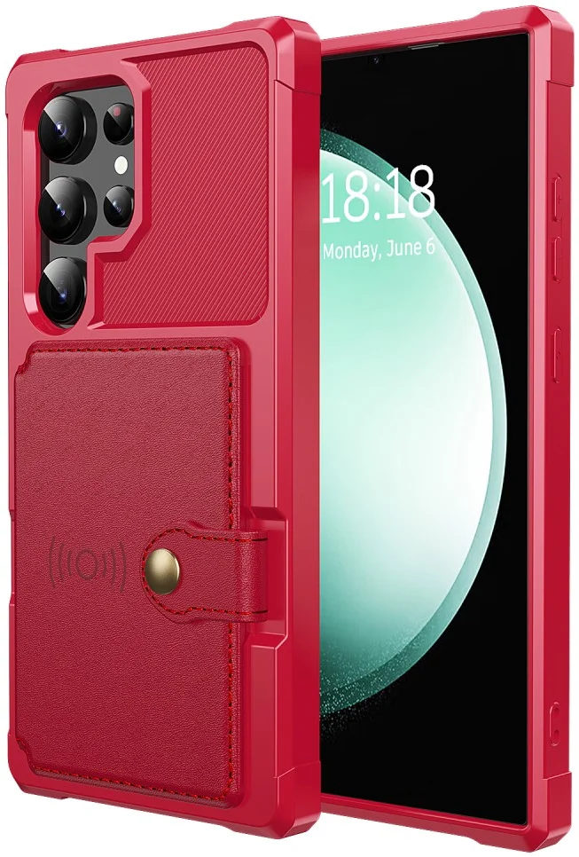 Samsung Galaxy S24 Ultra 3 in 1 Back Cover Portemonnee Hoesje Rood afbeelding 8