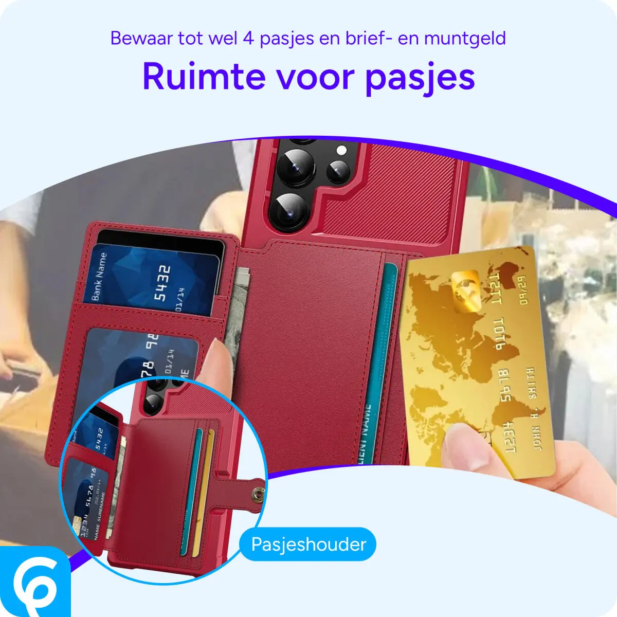 Samsung Galaxy S24 Ultra 3 in 1 Back Cover Portemonnee Hoesje Rood afbeelding 2