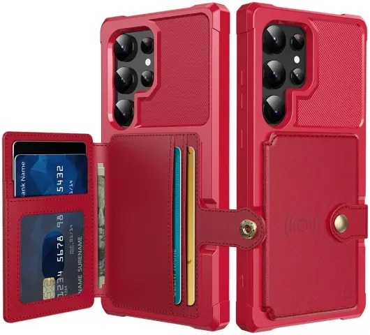Samsung Galaxy S24 Ultra 3 in 1 Back Cover Portemonnee Hoesje Rood afbeelding 1