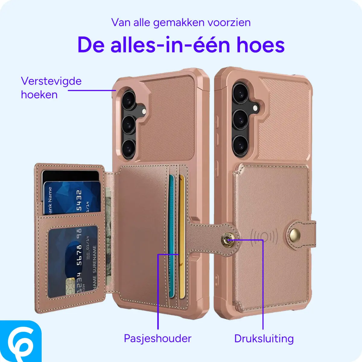 Samsung Galaxy S24 3 in 1 Back Cover Portemonnee Hoesje Roze afbeelding 2