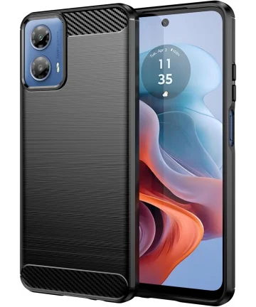 Motorola Moto G34 Hoesje Geborsteld TPU Flexibele Back Cover Zwart Hoesjes