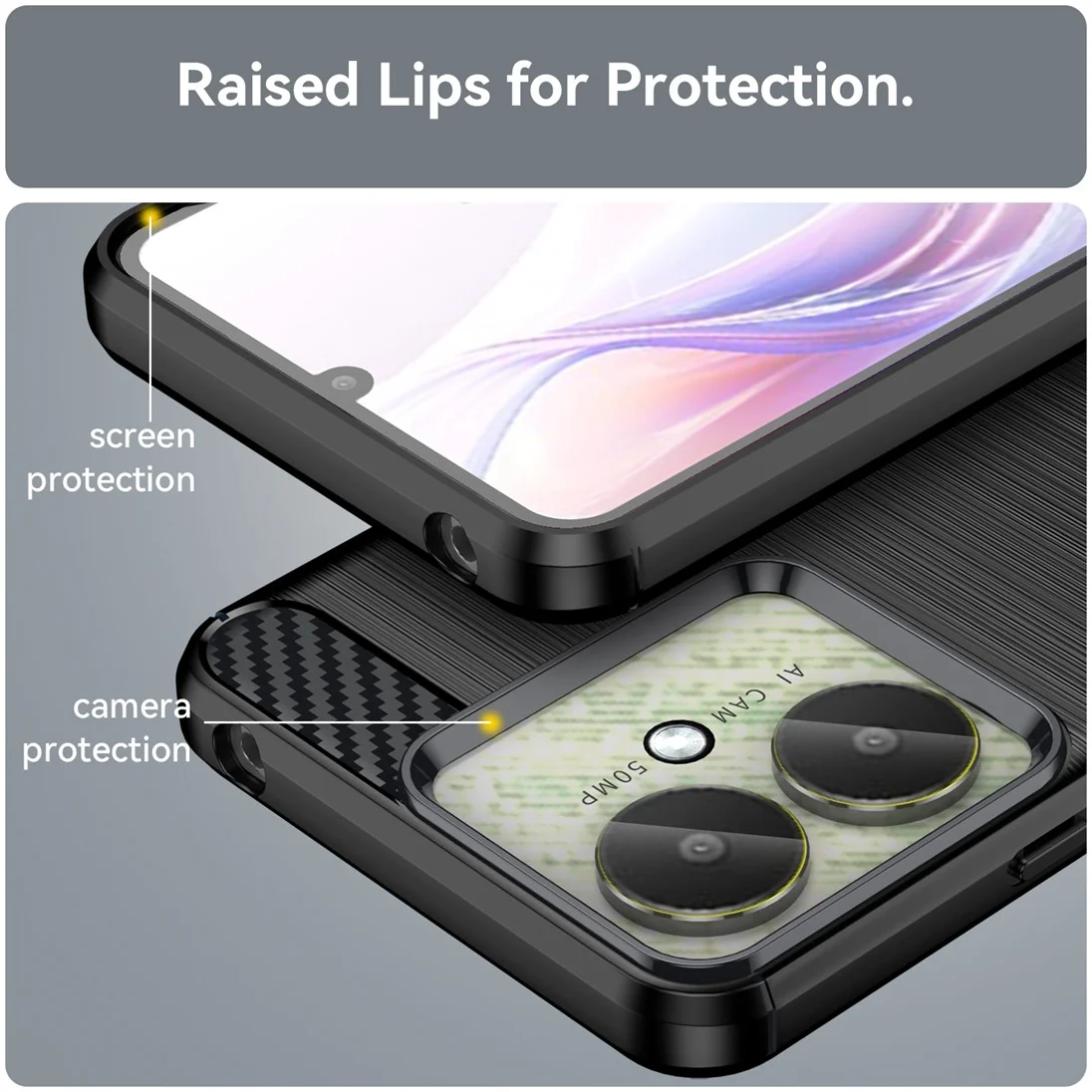 Xiaomi Redmi 13 4G / Poco M6 Hoesje Geborsteld TPU Flexibele Back Cover Zwart afbeelding 6